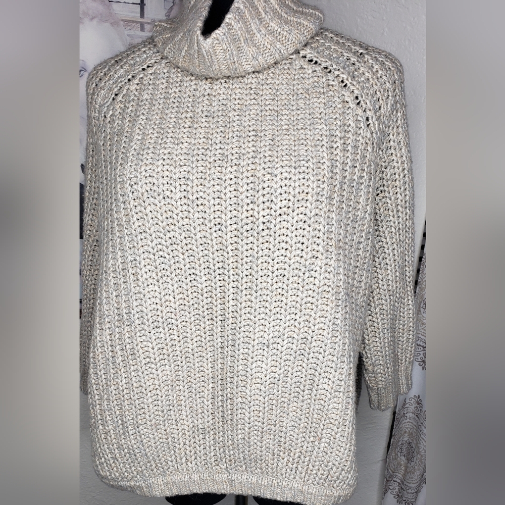 Victoria Secret Chunky Cable Knit Slouchy Mock Turtleneck Grey Sweater Size S/P